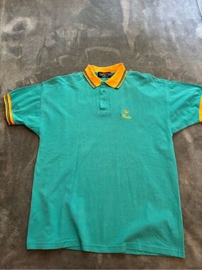 Hunters Run Malta Vintage late 1980’s Teal Polo with Yellow Contrast Collar